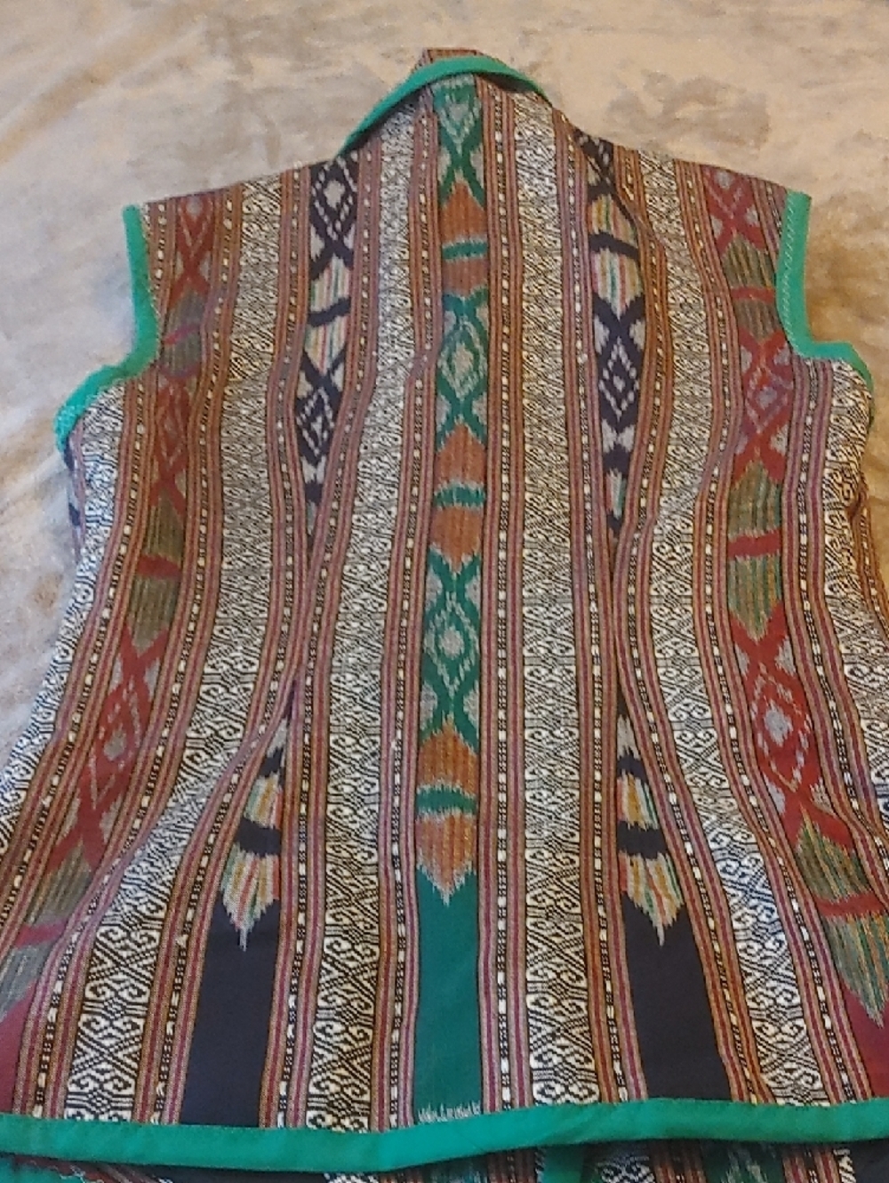 Boho Woven Patchwork Vest with Teal Trim - Picture 8 of 14
